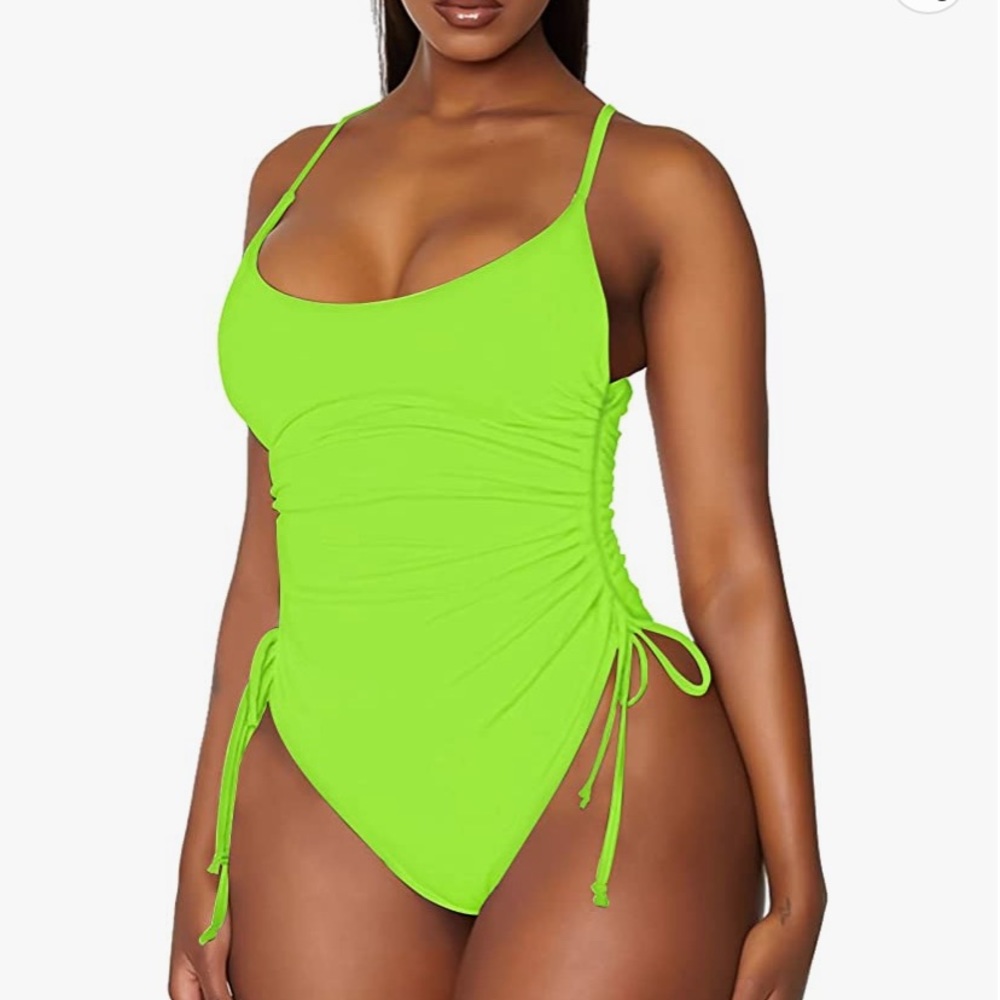 Ruched high cut one piece tummy control bikini new no tag